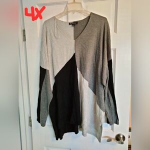 INC International Concepts V-Neck Sweater in Gray, Black, and Cream